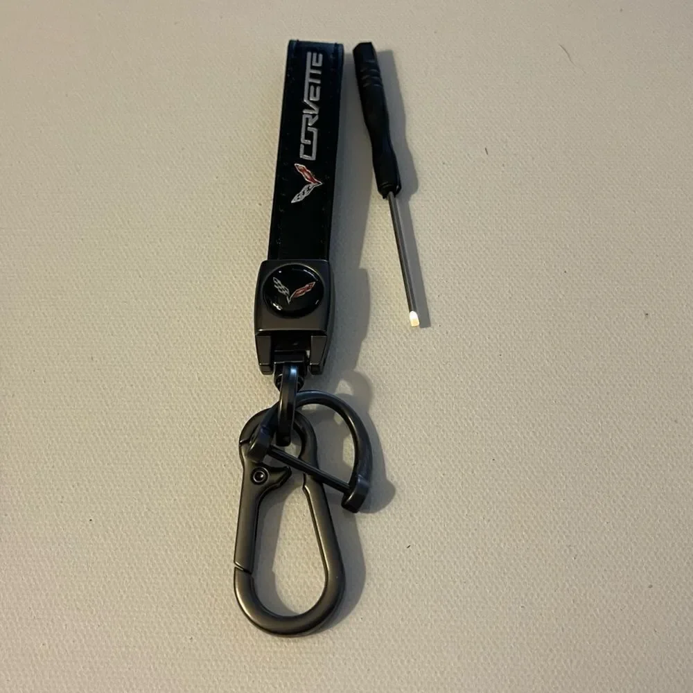 Corvette Key Fob Keychain in Black Leather NWT